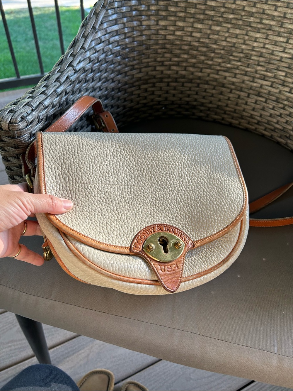 Dooney & Bourke Cream Leather Crossbody with Tan Trim